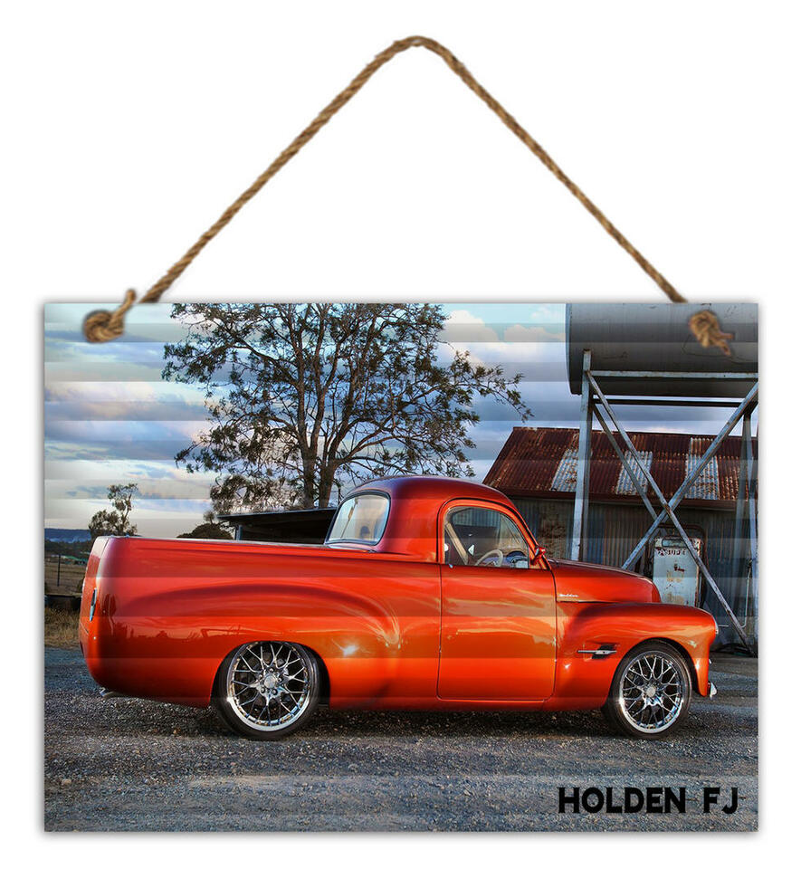 Classic Holden FJ Ute Red Metal Corrugated Sign 