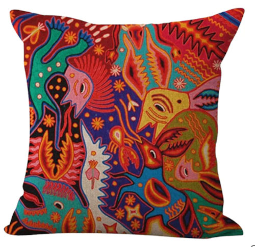 Artistic vibrant Huichol Design Cushion 1