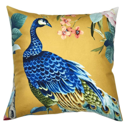 Peacock Velvet Cushion - Gold
