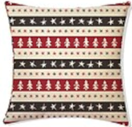 Trees and Stars Striped Christmas Cushion
