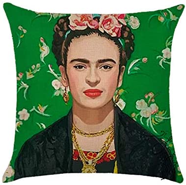 Frida Kahlo Cushion  - mid green background