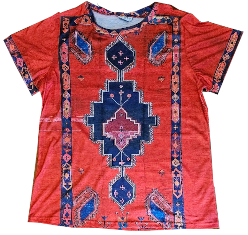 Short Sleeve Top - Red Aztec