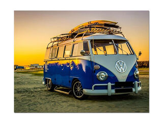 Metal Sign VW Combi Blue